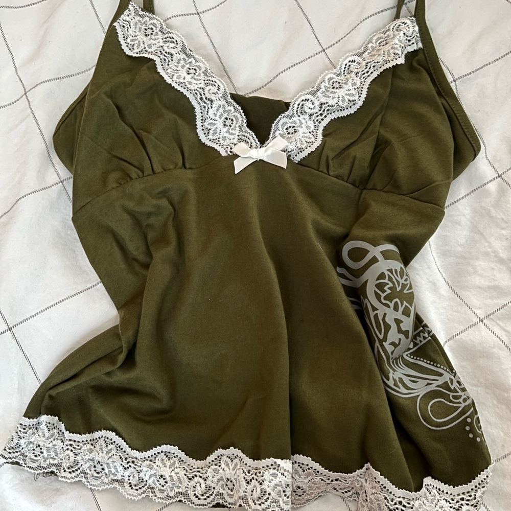 lace babydoll top army green xs NWT
